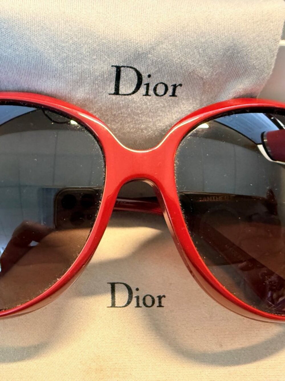 Christian Dior 507J Oversized Red Sunglasses | Vintage Y2K Glam w/ Case - Picture 6 of 7